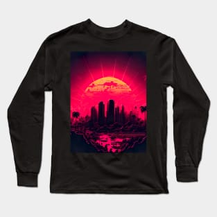 Synthwave Sunrise City Long Sleeve T-Shirt